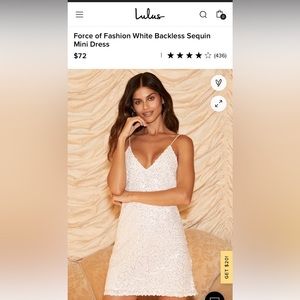 Force of Fashion White Backless Sequin Mini Dress - NWT